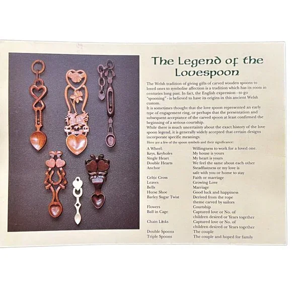 Vintage NWT Welsh Hand-Carved Lovespoon & 100% Cotton Printed Tea Towel Set - Picture 4 of 10